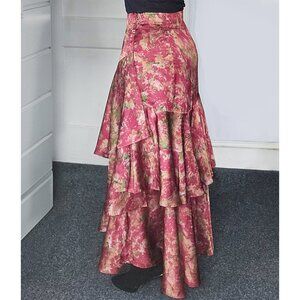 Maroon/Multi Silky Ruffle Asymetrical Skirt, Size Small